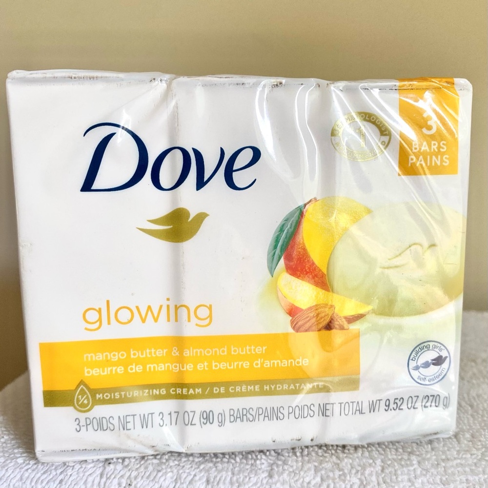 🐭 SALE! Dove 3 bars Glowing body Soap with Mango Butter and Almond Butter New